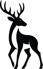Deer antlers black silhouette, Deer silhouette with antlers art