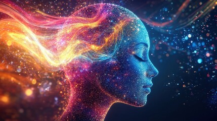 serene woman colorful energy abstract portrait