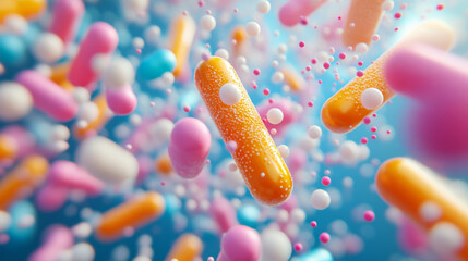 3D rendering of Lactobacillus bacteria, part of the human gut flora and used in yogurt production