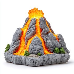 Miniature Volcano Model Erupting with Glowing Orange Lava
