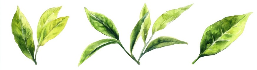 Watercolor illustration of tea leaves
