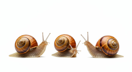 Racing snails, Slow motion, Slow, Three Snails Racing on White Background