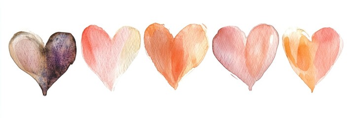 Watercolor hearts in varying shades