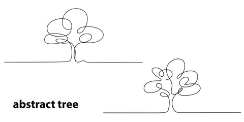 Simple single  Line Drawing of Two Trees on White Background, Abstract Trees Line Art Minimalist Design Illustrations, Continuous Line Drawing Minimalist Art, 
