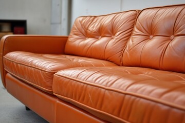 Orange Leather Sofa Close-Up