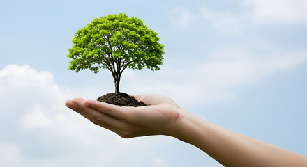 Sapling, Plant, Hand holding tree, Hand Holding a Young Tree Against a Blue Sky