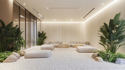 Fototapeta premium serene minimalist zen garden lounge interior design