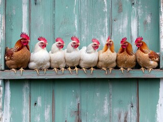 Chickens roosting in nesting boxes