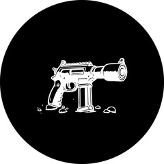 Stylized Futuristic Handgun Vector Graphic in High Contrast Circular Frame