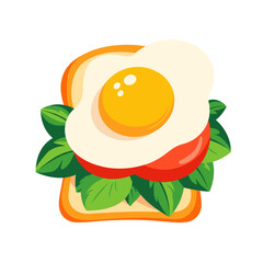 Sandwich with fried egg, tomato, and basil on toasted bread  