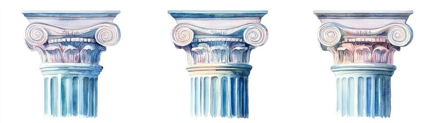 Obraz premium Watercolor illustrations of three classical columns