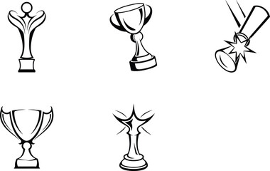 Collection of black and white awards and graduation elements vector illustration