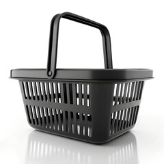Black Plastic Shopping Basket with Handle Isolated