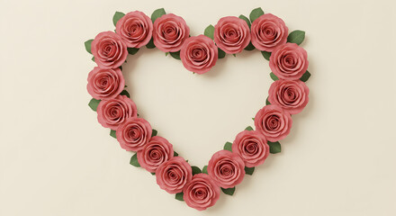 Obraz premium Floral, Flowers, Blossom, Heart Shaped Frame of Pink Roses