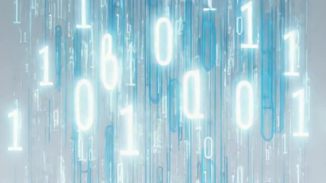 Digital numbers falling in light blue tones.