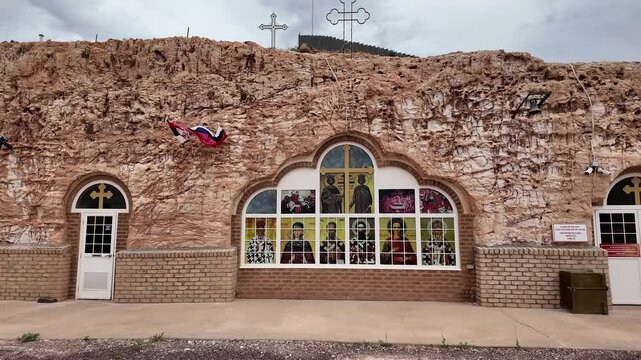 Coober Pedy, Australia- 12 15, 2024 : Serbian Orthodox underground Church of Saint Elijah the Prophet in Coober Pedy, South Australia - Religious place dug out of sandstone in an opal mining City