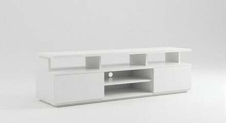 Fototapeta premium Minimalist White TV Stand on White Background PNG