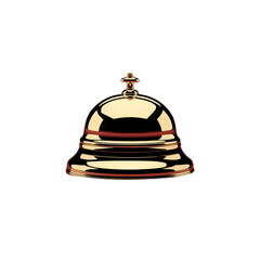 A gleaming golden service bell poised for ringing signaling attention in on transparent background