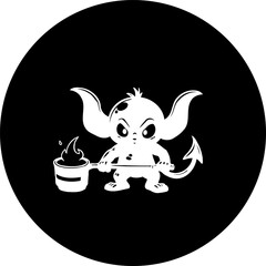 Cartoonish gremlin character wielding a molten ice cream scoop on black canvas