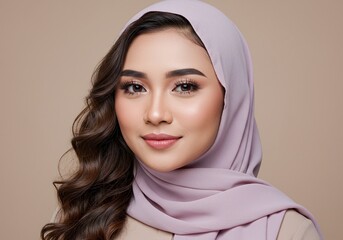 Serene Portrait of a Young Woman in a Lavender Hijab