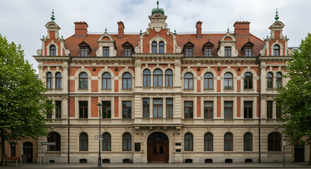 Fototapeta premium Architecture, Old, Urban, Historic Brick Building Facade in European City