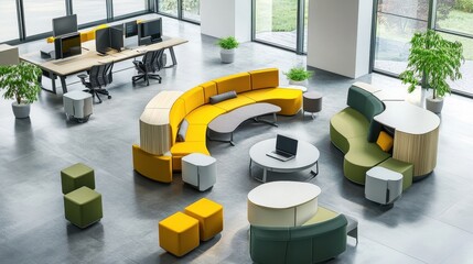 modern office space design with comfortable modular furniture