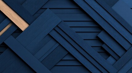 Fototapeta premium Wooden planks create geometric, angled pattern, dark blue and tan coloration