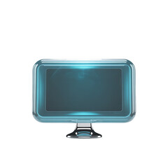 A sleek modern glass monitor casting a futuristic blue glow on a dark on transparent background