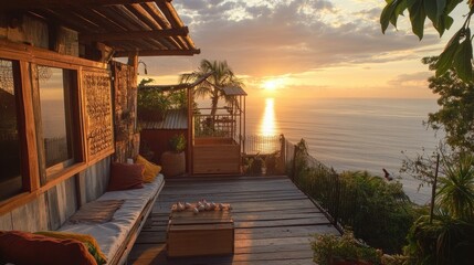sunset ocean view deck tropical cottage