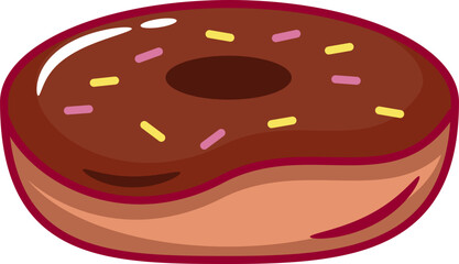 An illustration of a delicious chocolate donut with colorful sprinkles, isolated on a white background. Perfect for use in food-related designs and projects.