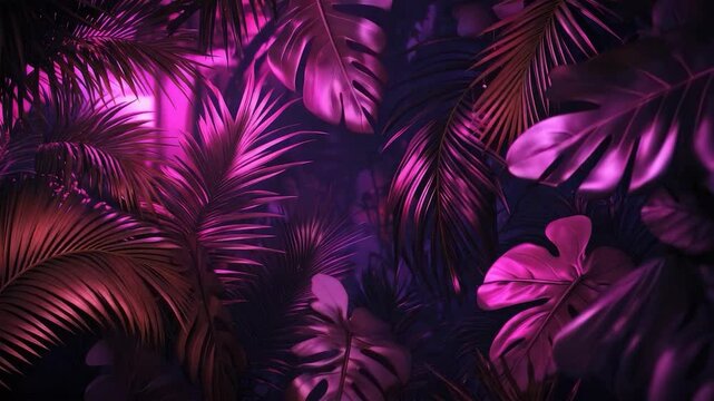 Neon foliage background with tropical leaves
