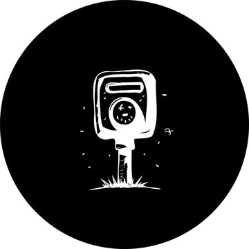 recommend clip art: Whimsical rendering of pest control device on a circular black canvas