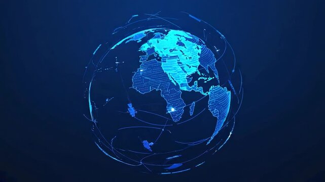 Digital representation of Earth with flight paths.