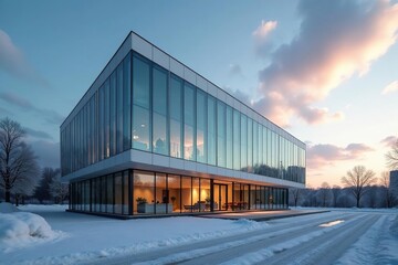 Obraz premium Modern Estonian architecture, sleek glass facade reflecting sky , building design, exterior
