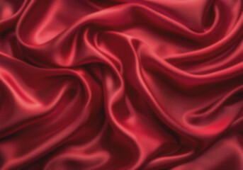 Realistic red silk top view vector background. Elegant and soft royal backdrop of shine flowing surface. Red luxurious background design. Vector illustration.