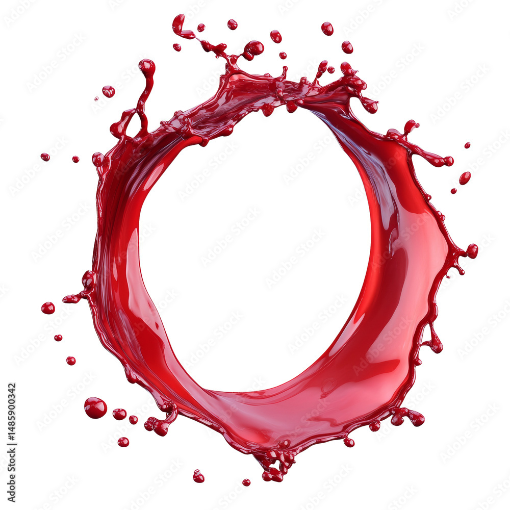 Poster dynamic circular splash of rich red liquid against a pristine white backdrop