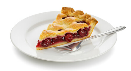 Slice of Pie with Fork on White Plate PNG