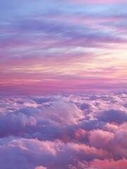 Fototapeta premium Serene Sunset Over Soft Clouds with Shades of Pink and Purple in the Sky, Capturing Peaceful Evening Atmosphere and Natural Beauty Above the Horizon