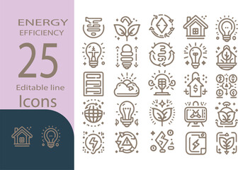 Editable Energy Efficiency Icons Set Vector .