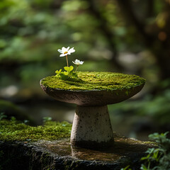 pedestal for goods against a beautiful forest