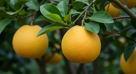Citrus fruit, Orange, Tree, Ripe Grapefruits on the Branch