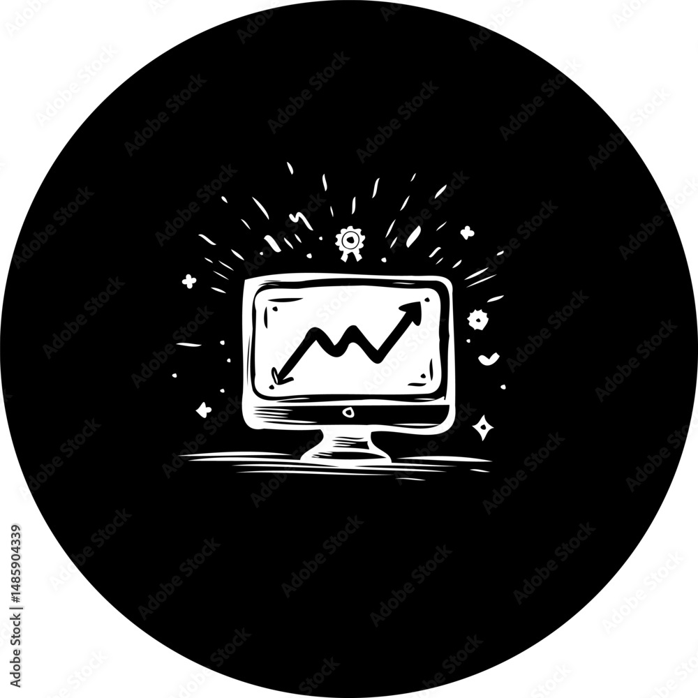 Fototapete stylized computer monitor displaying upward trending graph in stark contrast