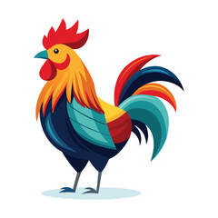 vector illustration of a colorful rooster standing white background.