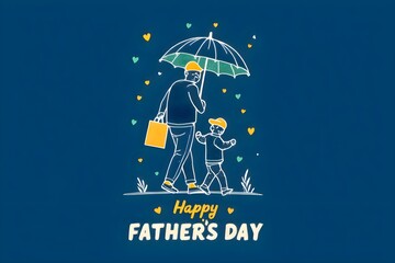 Father and Child Umbrella Illustration