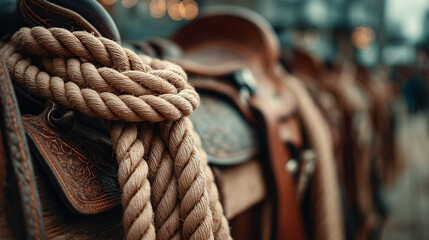 Calgary Stampede Saddles and Ropes – Western Gear Display for Rodeo Riders