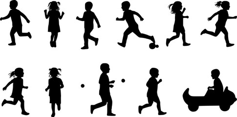 Obraz premium Vector silhouette of children on white background. 