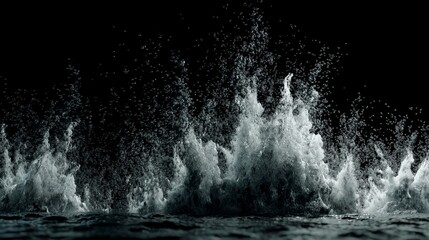 Dramatic Ocean Waves Crashing with Flying Spray on Dark Background Capturing Power and Beauty of Nature in Stunning Perspective