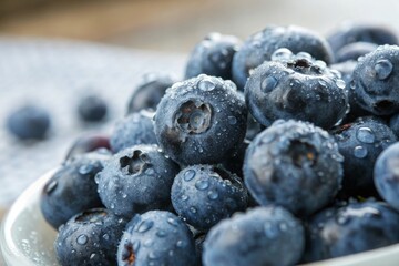 Harvesting blueberries in close-up detail orchard food photography natural environment macro viewpoint highlighting bloom coating and fine texture for seo impact