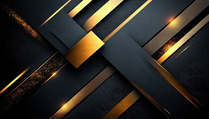 abstract geometric design with overlapping dark grey and gold metallic shapes creating a luxurious and modern feel with sparkling gold accents