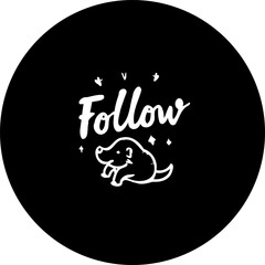 Whimsical follow invitation with charming creature on contrasting black backdrop